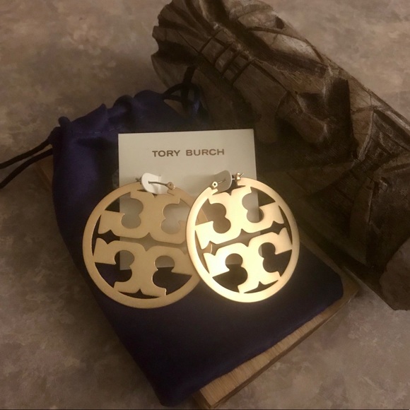 Tory Burch Jewelry - Tory Burch Gold-Tone Miller Logo Hoop Earrings